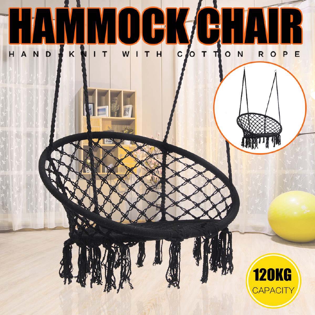 Round Hammock Swing Hanging Chair Outdoor Indoor Furniture For Garden Dormitory Children Adult Chair Hammock Bed Furniture Others On Carousell Ohuhu hammock chair swing with hanging hardware kit, xl hanging swing chair with 2 seat cushions, detachable metal support bar & side pocket for indoor outdoor, ideal for kids lover. carousell