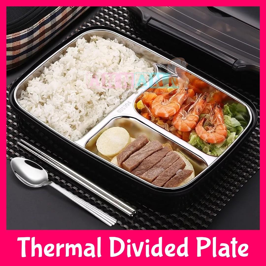 Thermal Insulated Divided Compartment Plate★Lunch Box Vacuum Thermos Jar  Flask 304 Stainless Steel★Student Kids Office