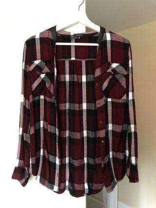 Dynamite red flannel shirt with removable leather belt