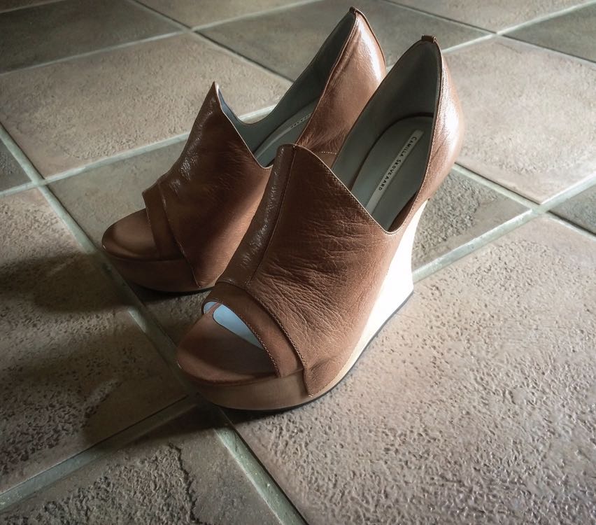 Camilla Leather Wood Wedges Heels Designer Shoes, Women's Fashion, Footwear, on Carousell