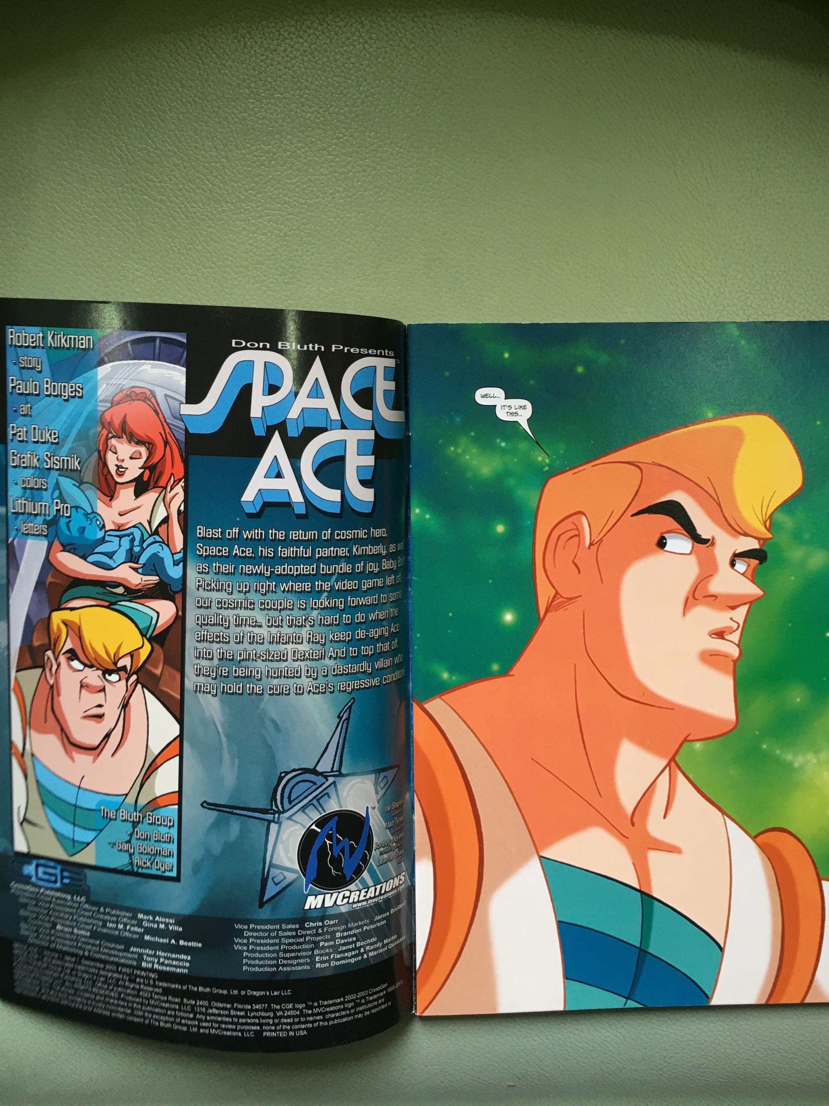 DON BLUTH presents SPACE ACE #1, ROBERT KIRKMAN,writer, 1st U.S. edition, CrossGen Comics (Category: Comics & Manga) located in Mandaluyong City. Submitted by robscollectibles61 (Listing ID 260347712, Image 2). Description: Animation master DON BLUTH presents SPACE ACE #1 (Sept. 2003). Cardstock cover. Bagged & boarded. •Robert KIRKMAN_writer •Paulo BORGES_pencil & ink art, cover art •Pat DUKE & Grafik Sismik_colors.