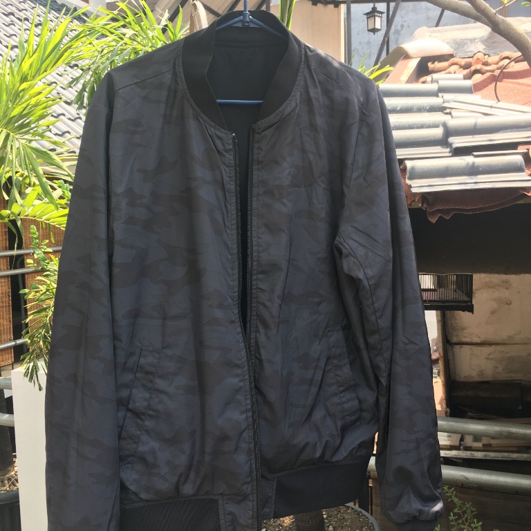 Giordano Men Reversible Jaket Jacket Bomber, Fesyen Pria, Pakaian