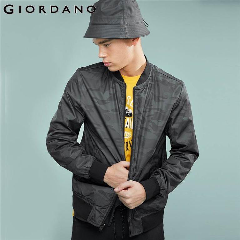 Giordano Men Reversible Jaket Jacket Bomber, Fesyen Pria, Pakaian