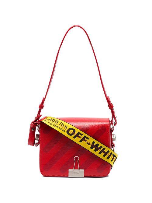 Off White Red Diagonal Binder Clip Shoulder Bag