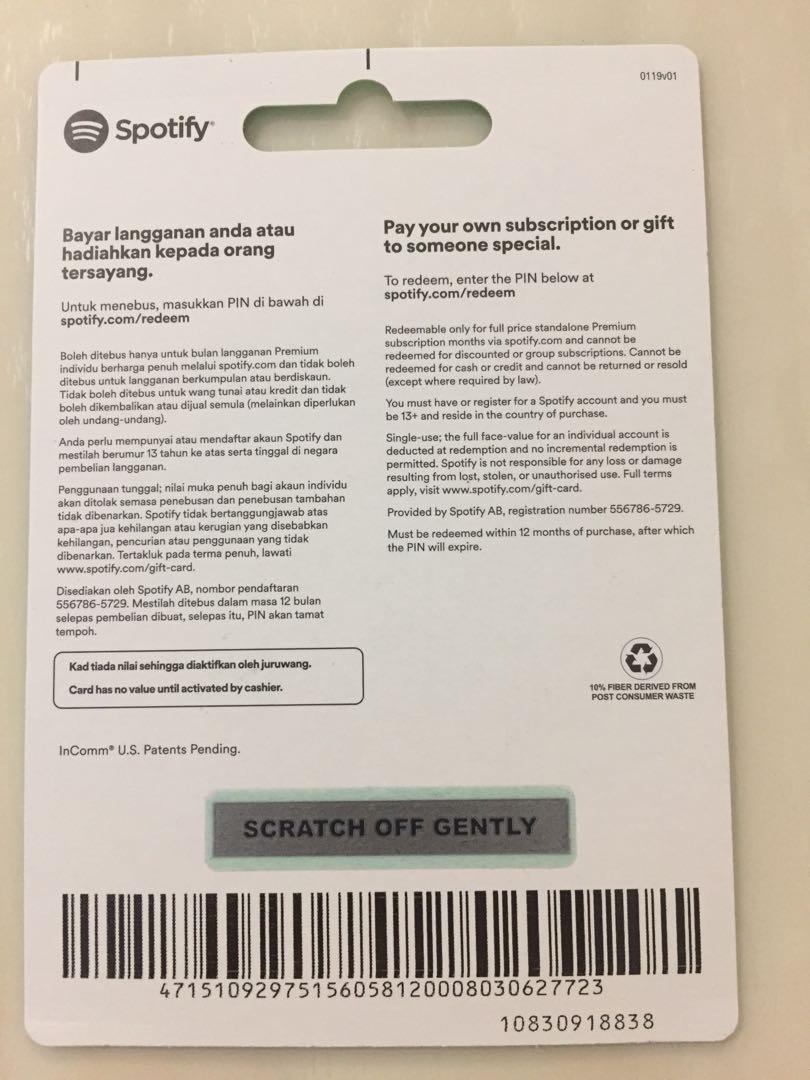 Spotify premium 1 month - gift card, Hobbies & Toys, Music ...