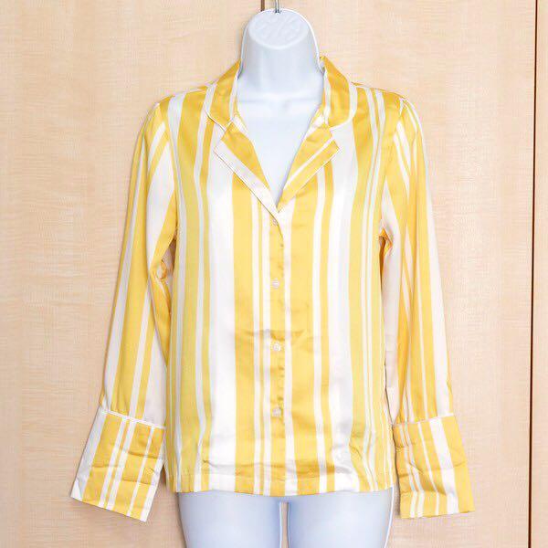 yellow striped button down shirt