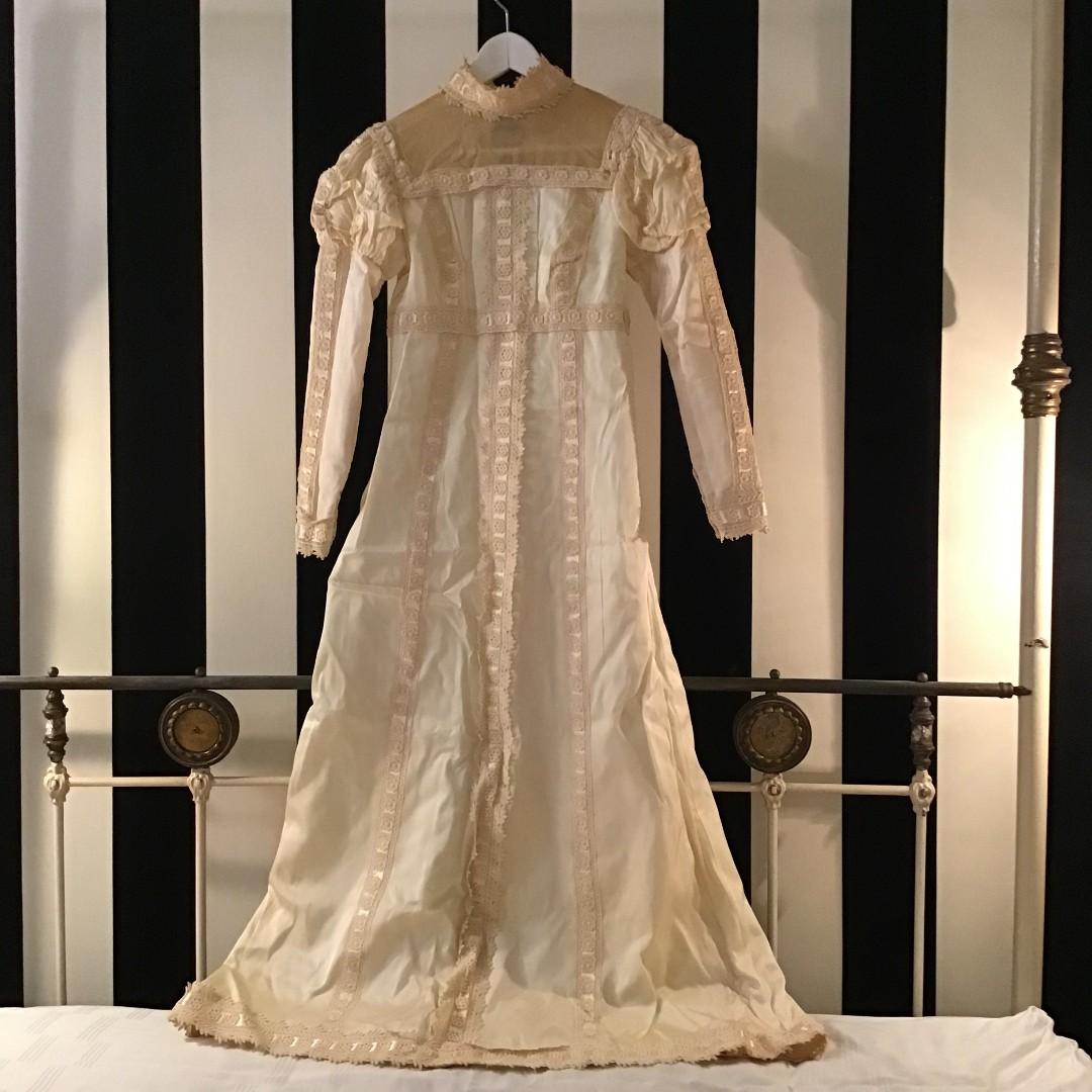 Early 20th-Century Vintage Wedding Dress with Lace Detailing