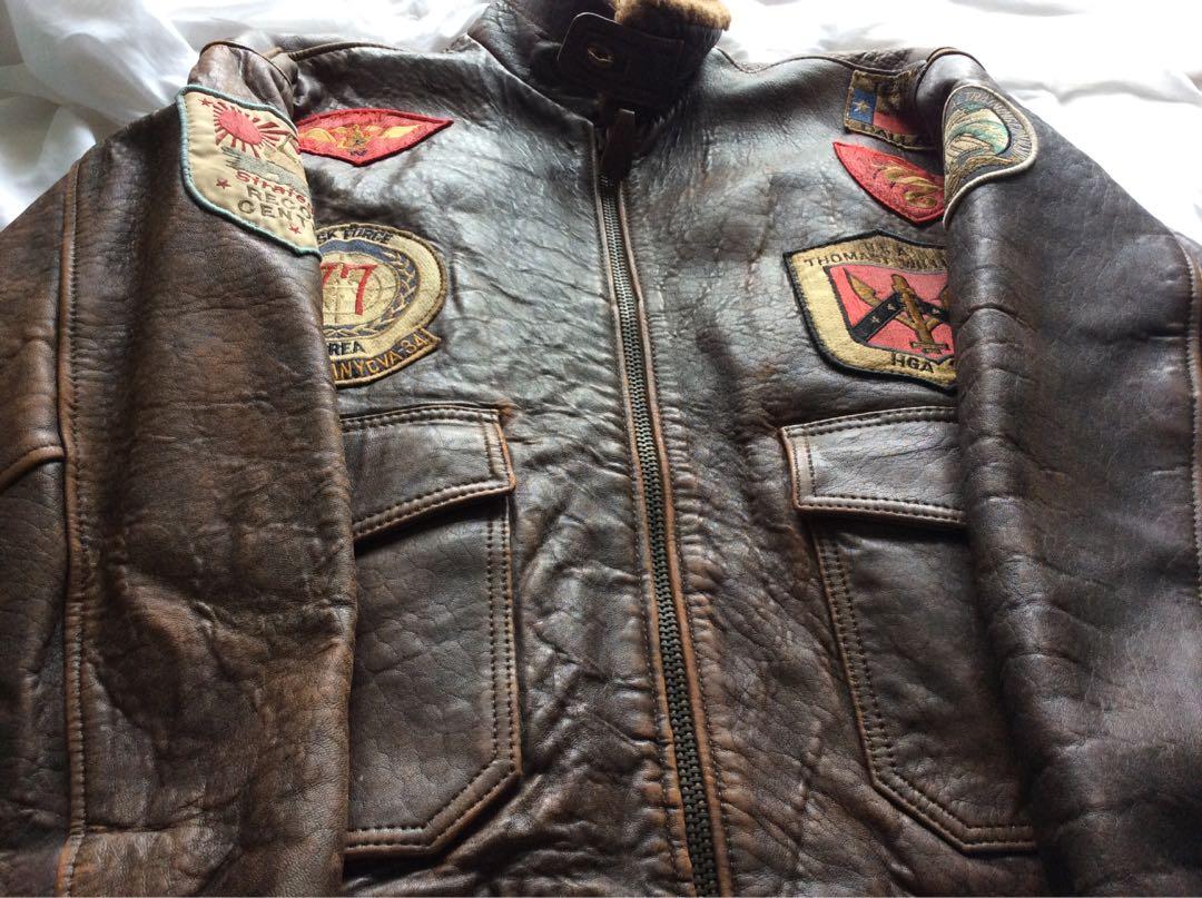Mens leather jacket clearance with patches
