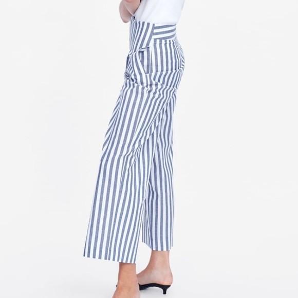 zara blue and white striped pants