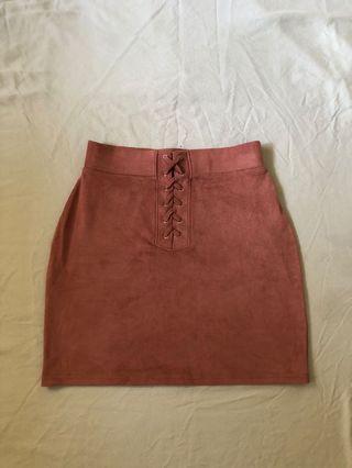 Pink suede skirt
