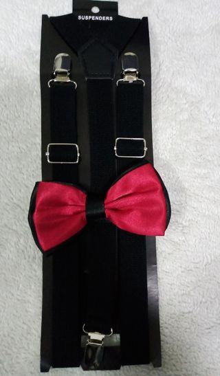 Black suspenders/braces with matching black bowtie