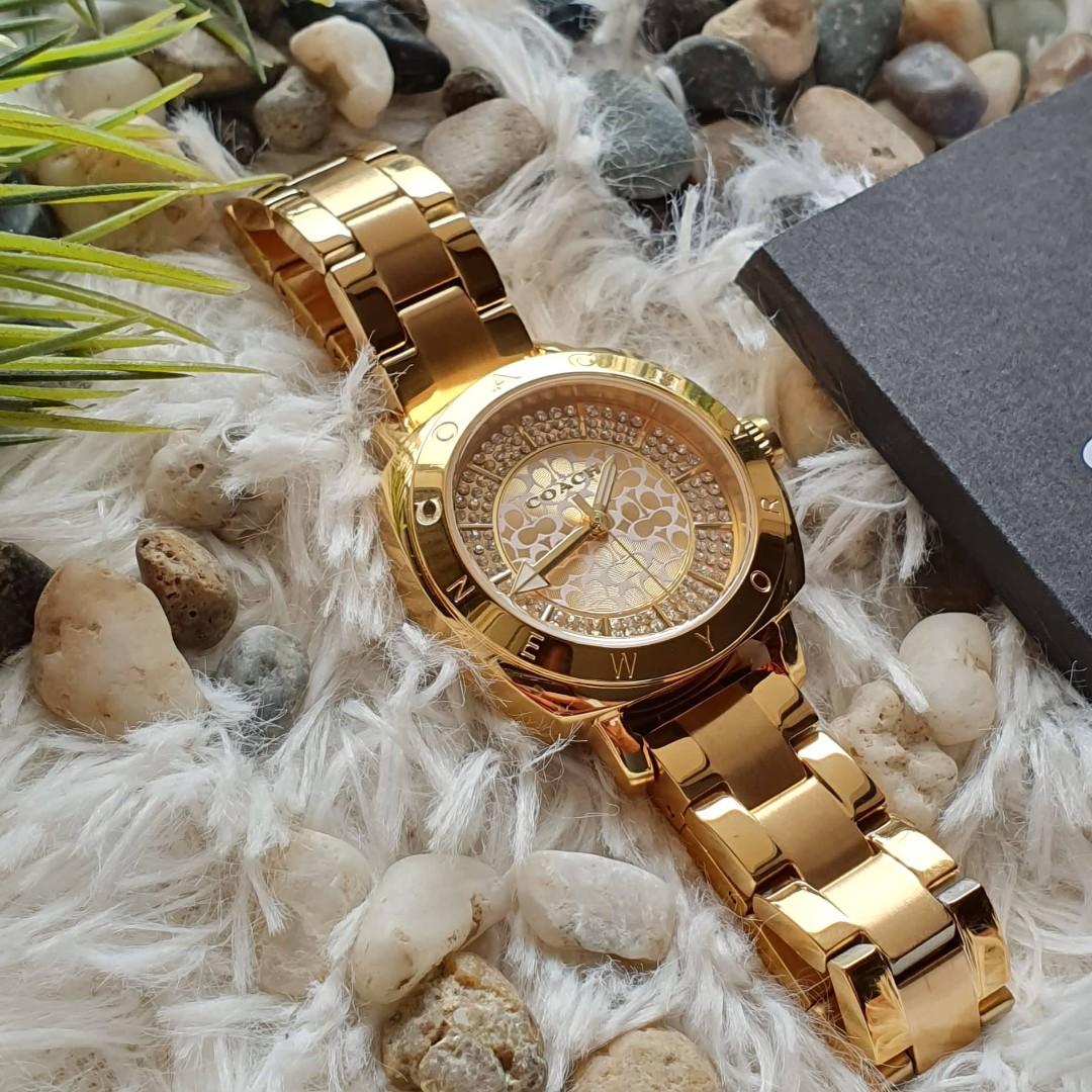 Coach Women s 14501994 Mini Boyfriend Gold Tone Stainless Pave Crystal Glitz Watch