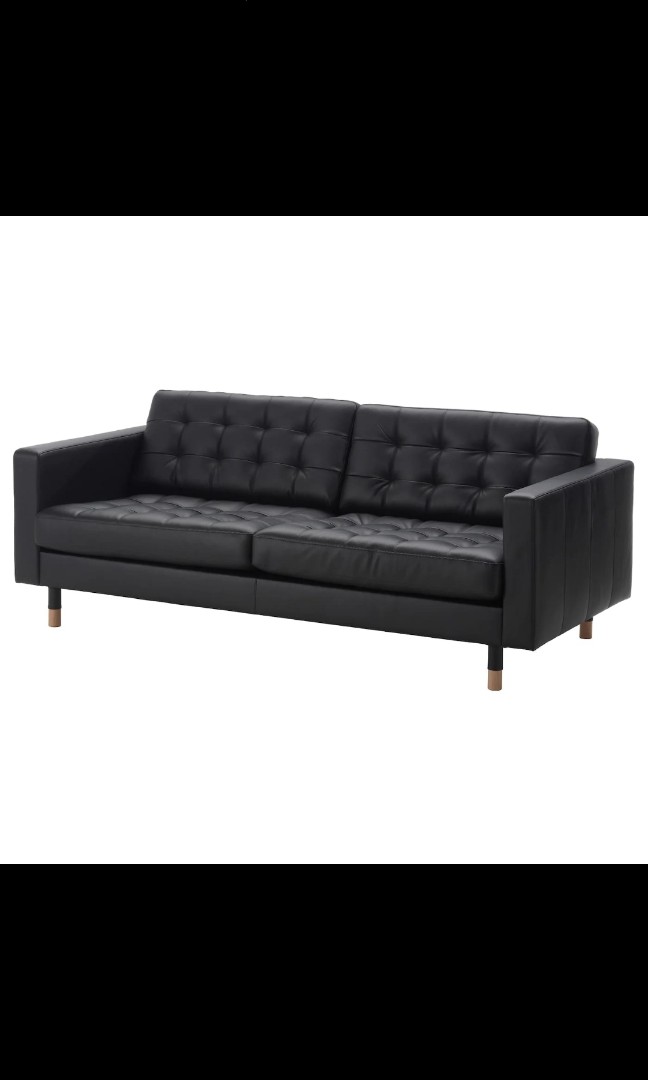 Ikea LANDSKRONA Threeseat sofa, black leather, Furniture & Home Living