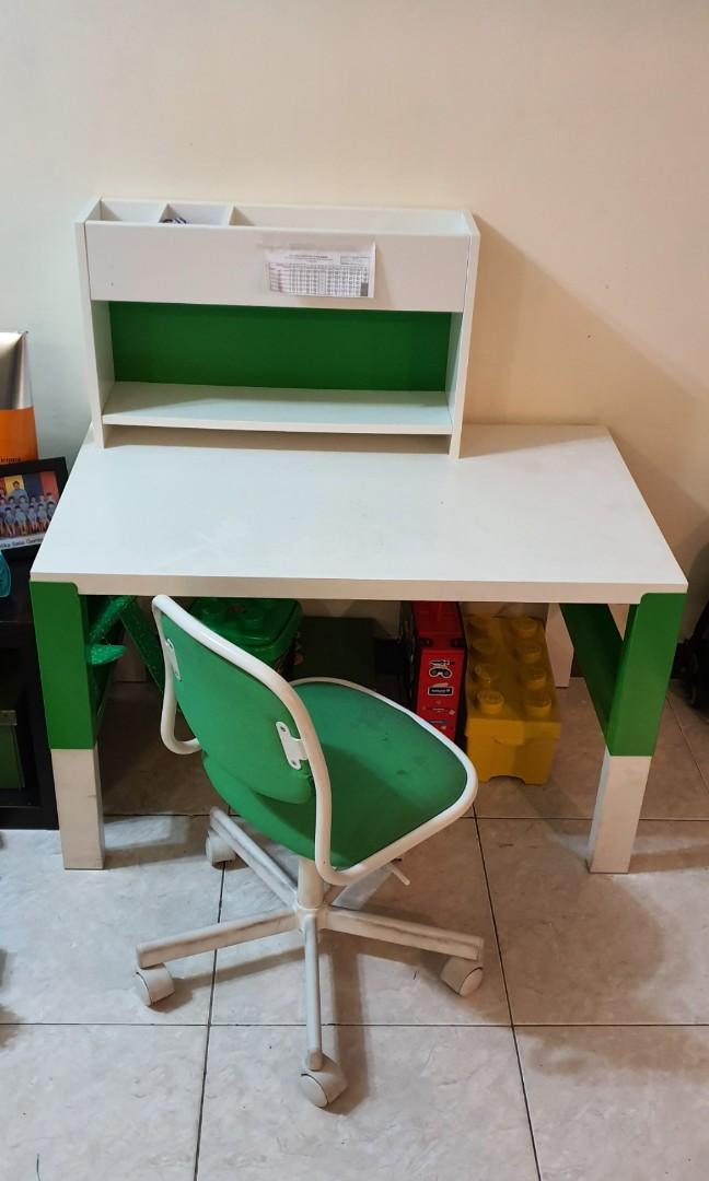 IKEA Pahl children study desk and chair in white and green, Furniture & Home Living, Furniture