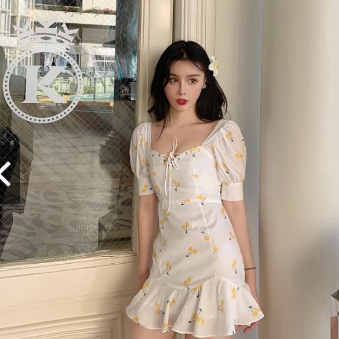 Korean puff sleeve dress clearance
