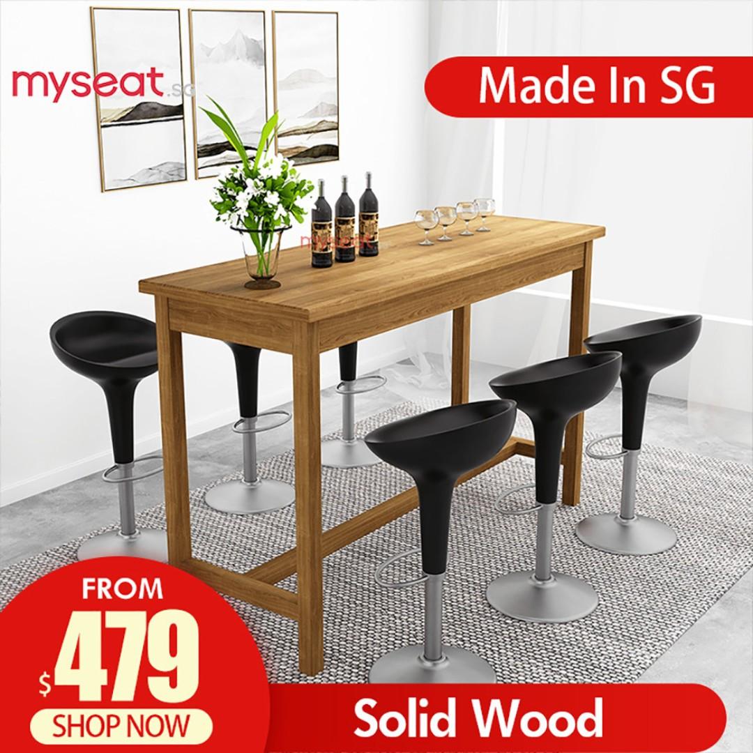 MYSEAT.sg OKA Solid Wood High Bar Table, Furniture, Tables & Chairs on