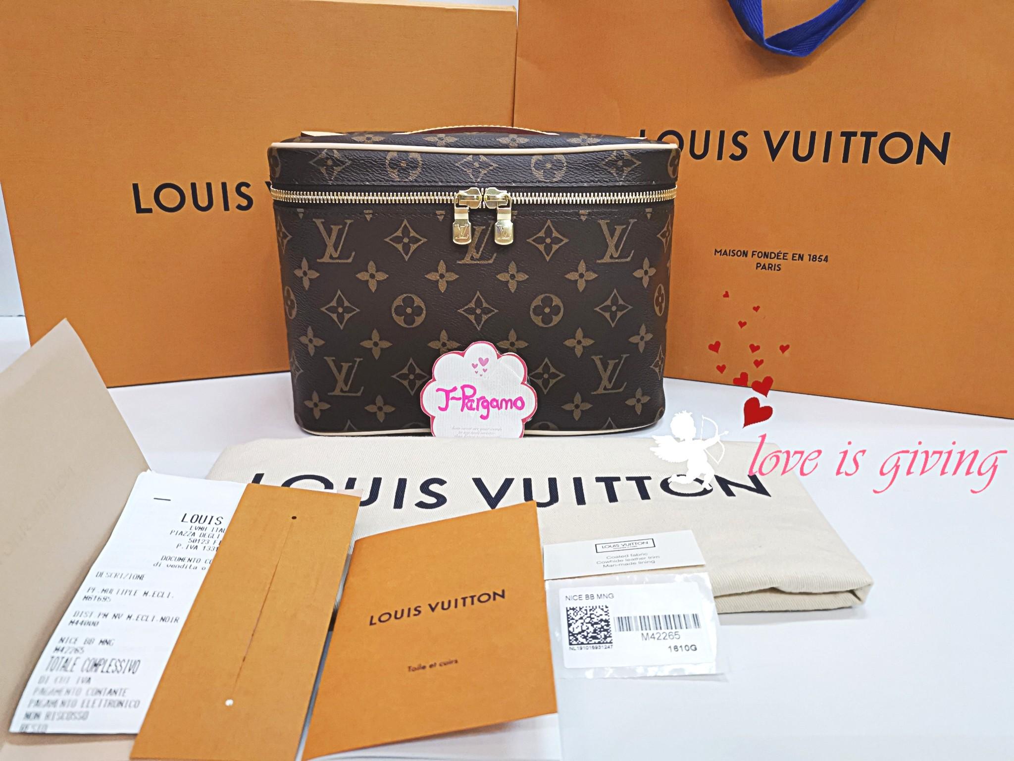 Louis Vuitton Ebene Monogram Coated Canvas Nano Nice Vanity Case, 2020 (Like New), Brown/Beige/Yellow Womens Handbag