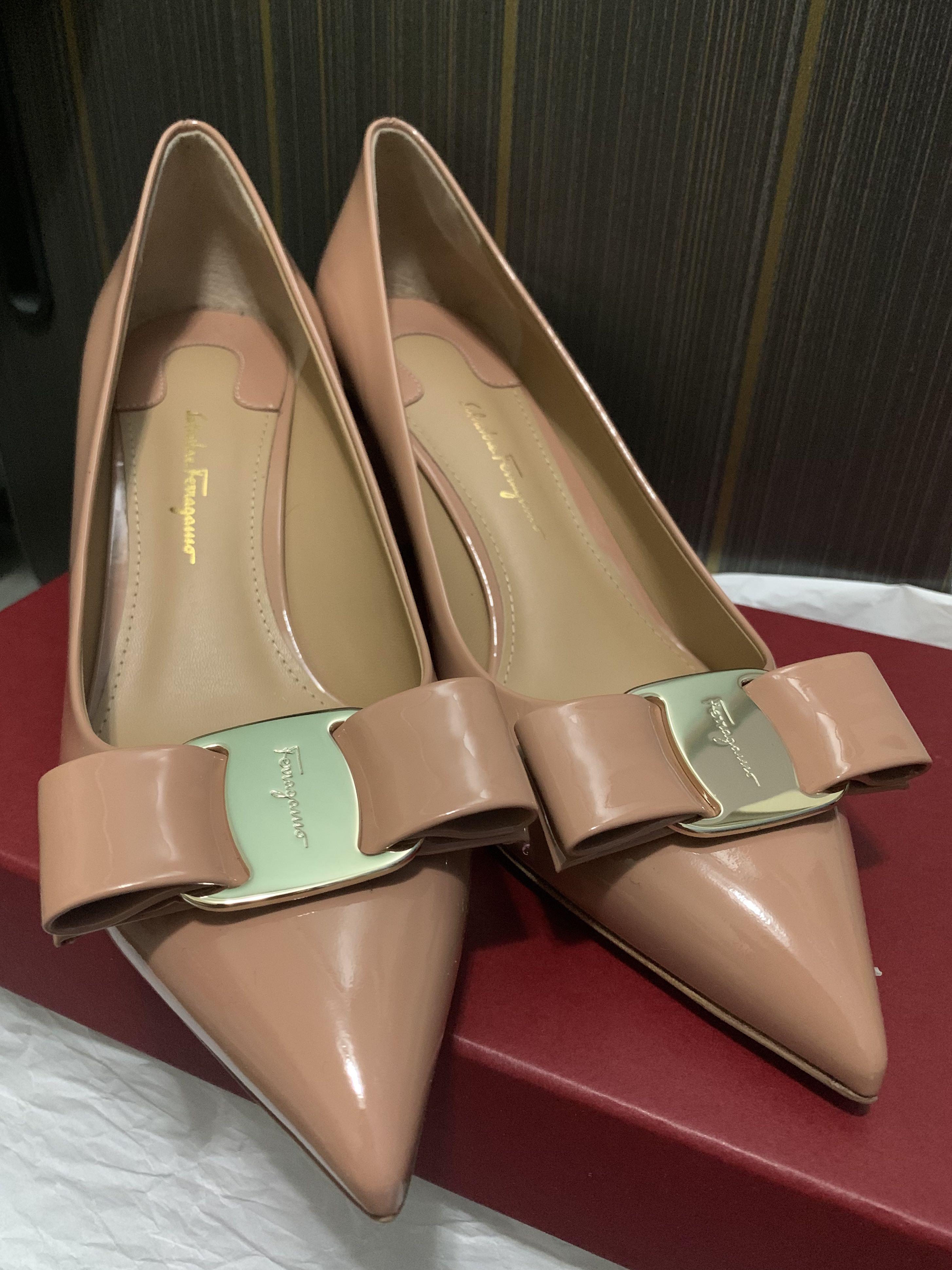 Salvatore Ferragamo ALICE 55 5cm New Blush Patentcalf, 女裝, 鞋