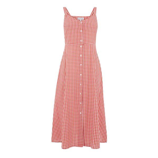 Red gingham online midi dress
