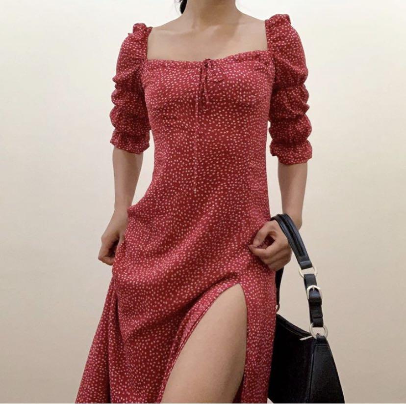 thigh split midi dress