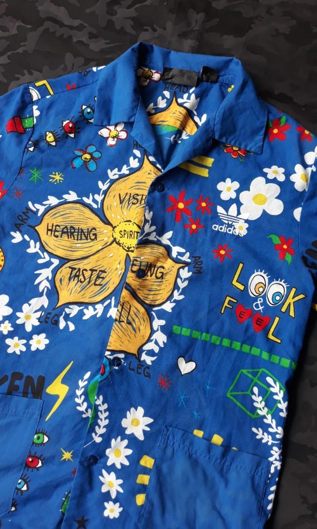 Adidas X Pharrell Williams Doodle Hawaiian shirt (Rare), Fesyen Pria,  Pakaian , Atasan di Carousell