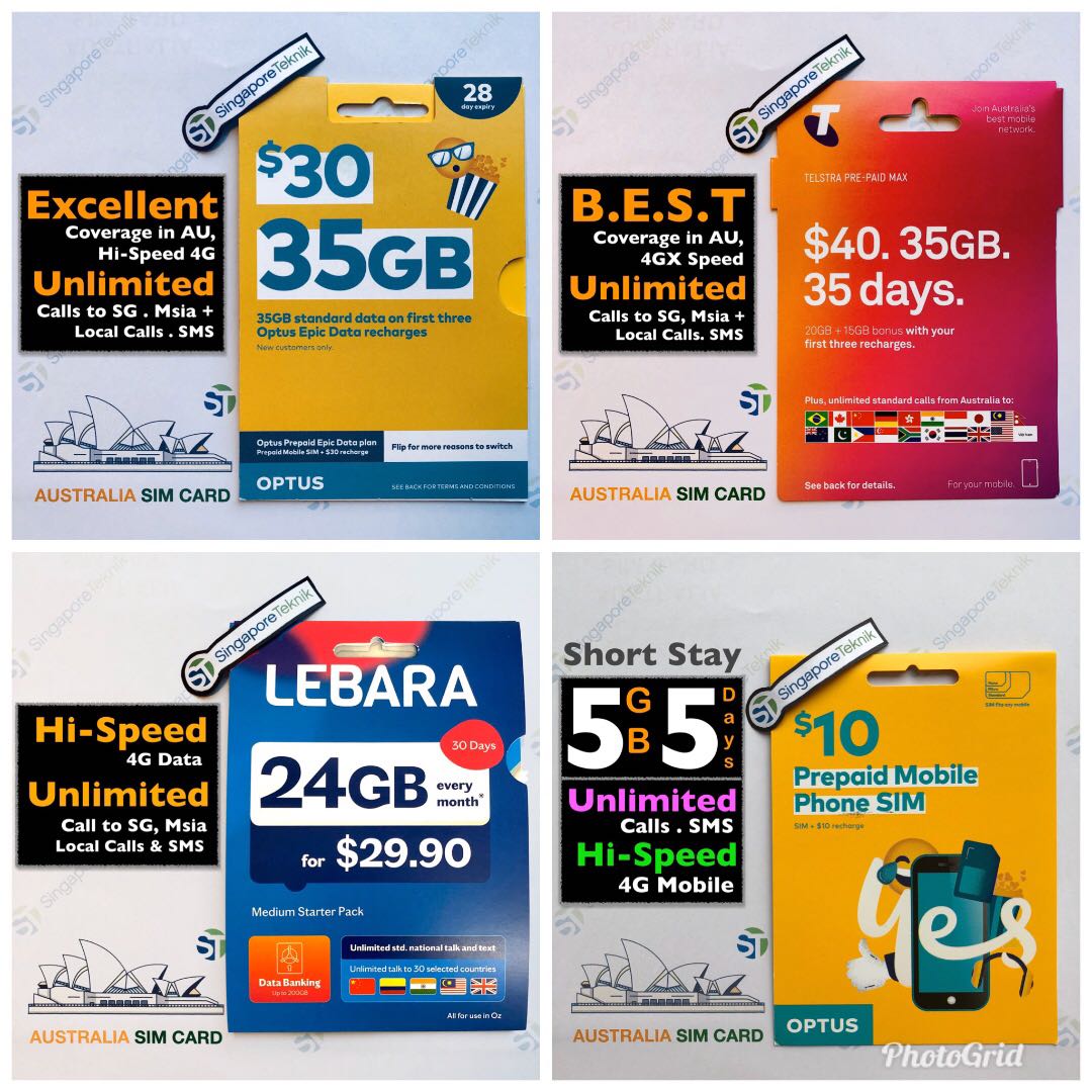 Australia Mobile Prepaid SIM Card Data 4G Call SMS Telstra Optus Australia Mobile Prepaid SIM Card Data 4G Call SMS Telstra Optus