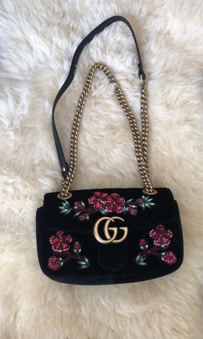 Gg marmont embroidered velvet mini bag sale
