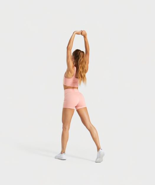 Gymshark Dreamy Sports Bra and High Waisted Shorts in Peach XS
