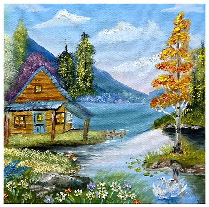House By The Lake Oil Painting Design Craft Art Prints On Carousell