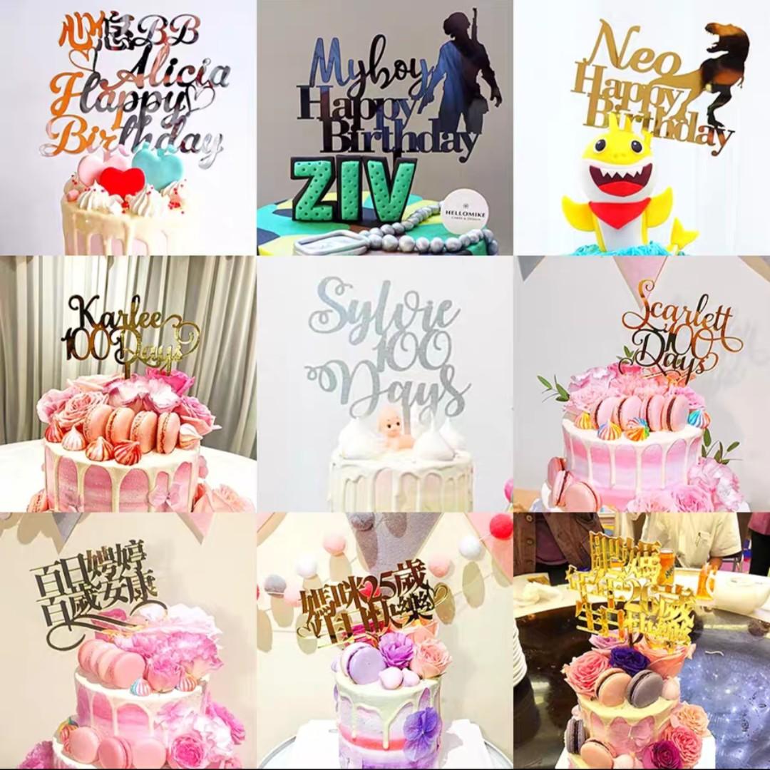 [PO] Customise Glitter / Foil Acrylic Birthday Cake Topper, Hobbies ...