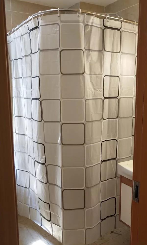 Shower Curtain U Shape Rod No Drilling Waterproof Furniture