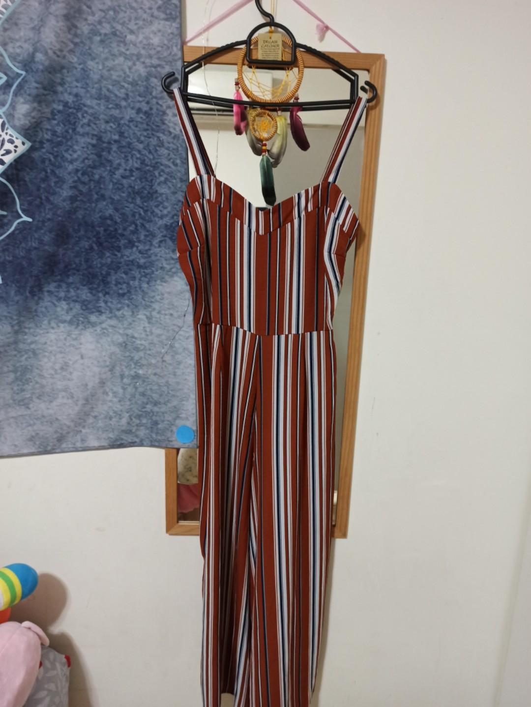Tan striped jumpsuit Clearance