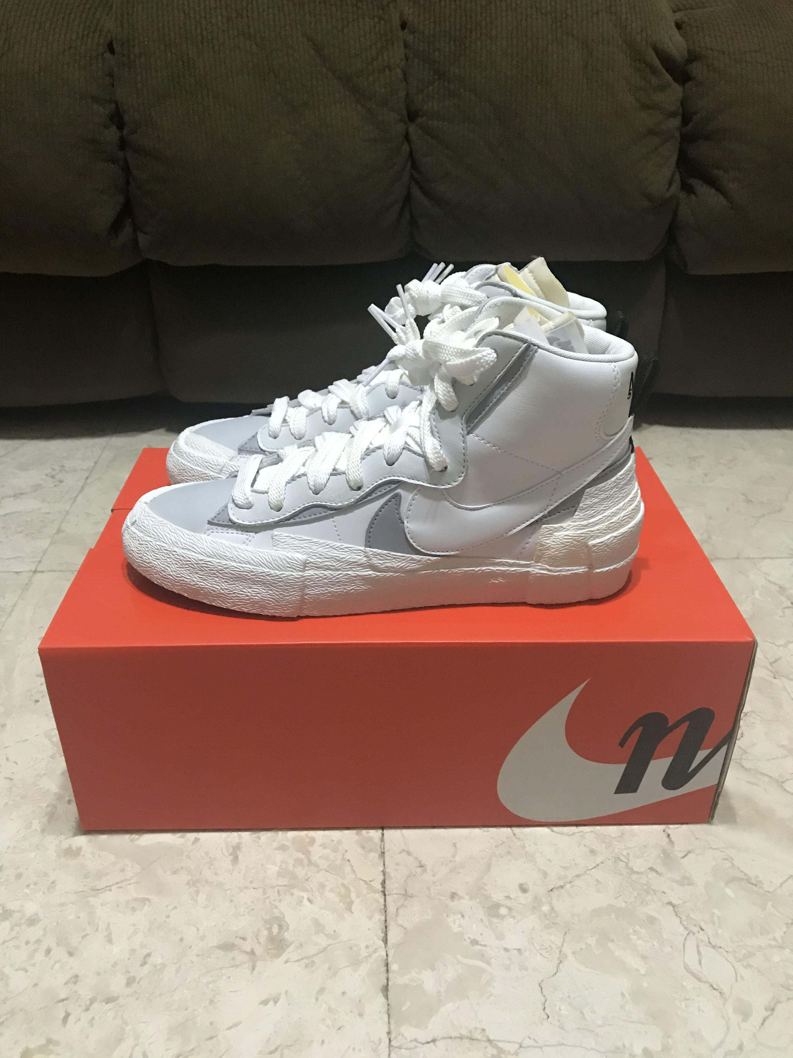 US 9.5 Nike Blazer Mid Sacai White Grey 