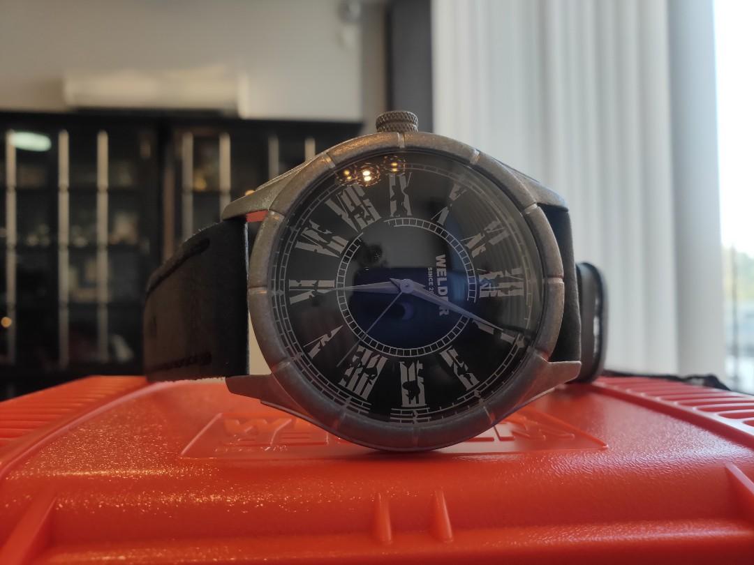 Welder Watch K21 Vintage Black Dial And Leather Strap Men S