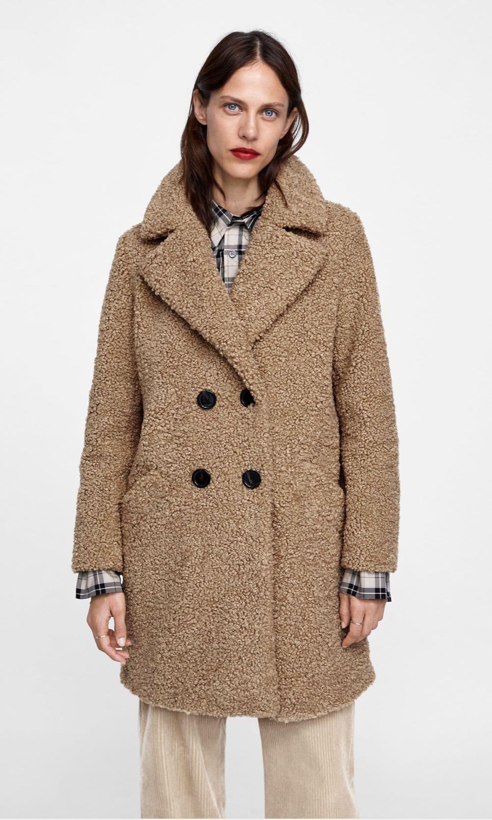 Zara Textured Faux Shearling Teddy Bear Coat, Women's Fashion, Coats ...