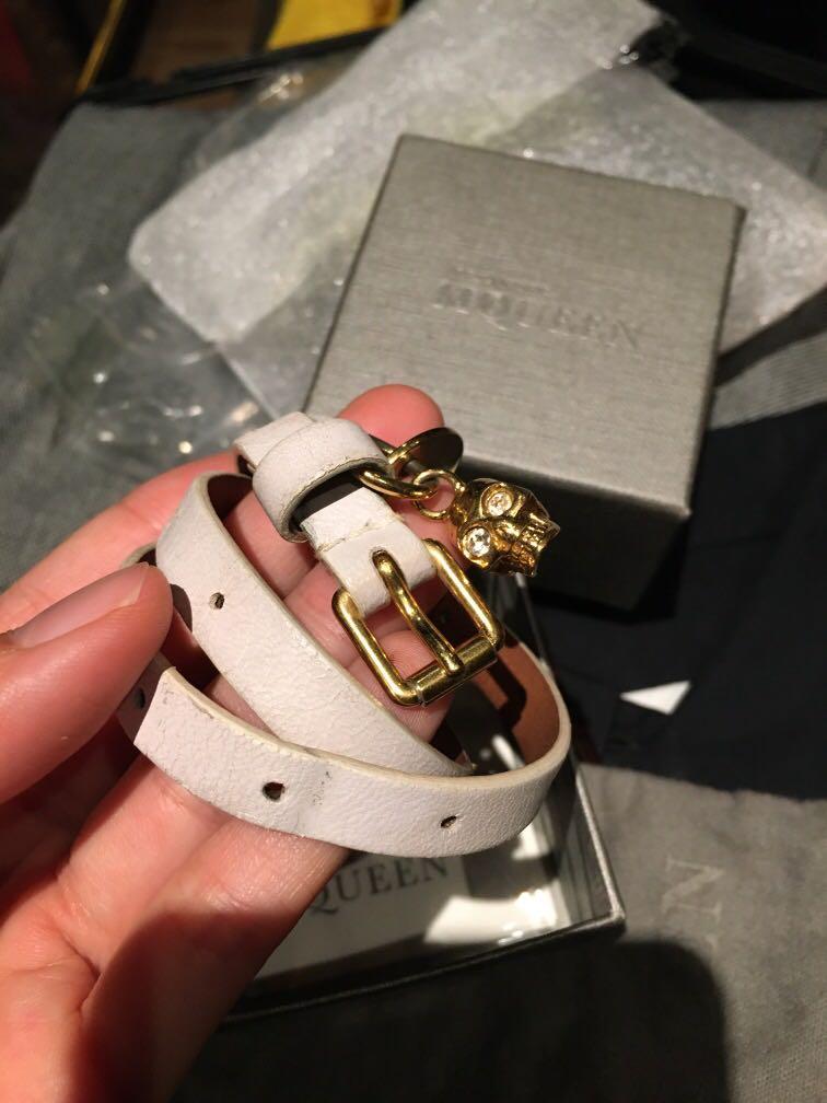 Alexander McQueen white leather double wrap bracelet