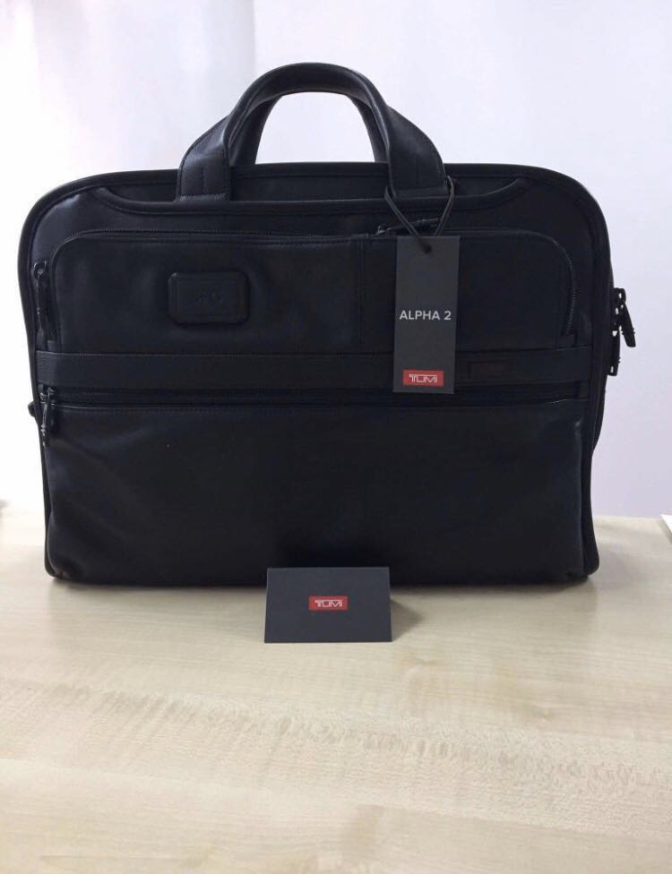 Alpha 2 Organizer Portfolio Leather Briefcase bag by TUMI, Men's
