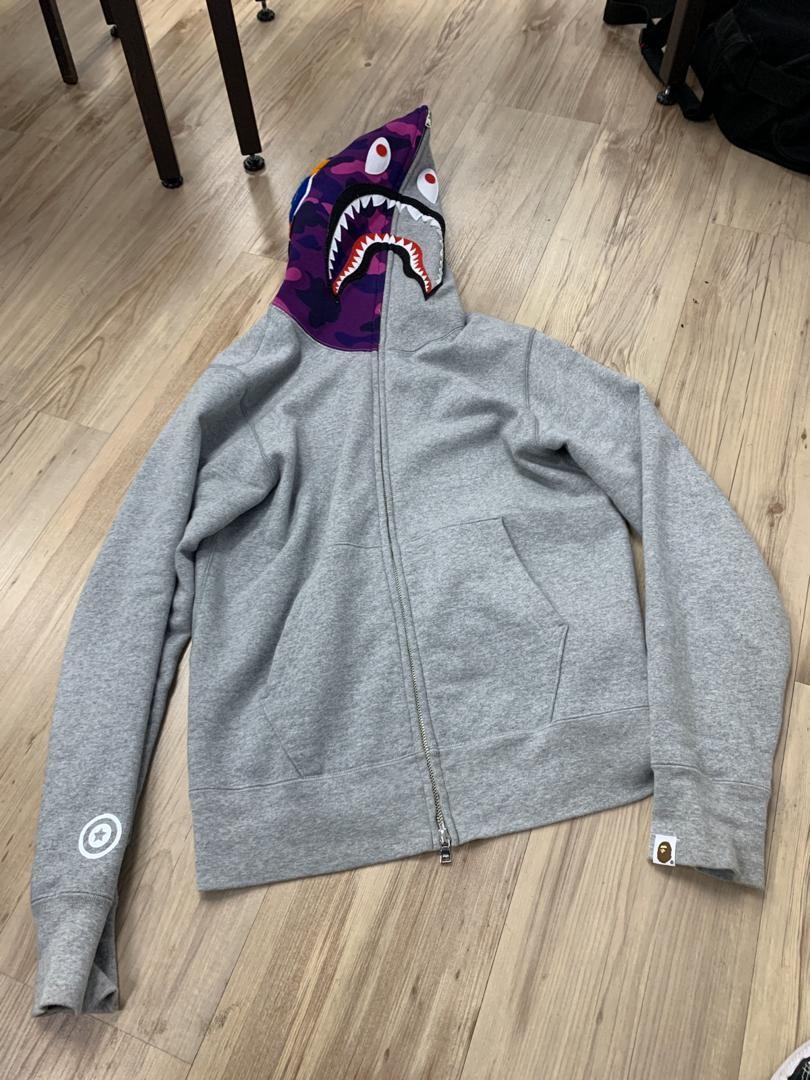 Grey and purple bape hoodie hotsell