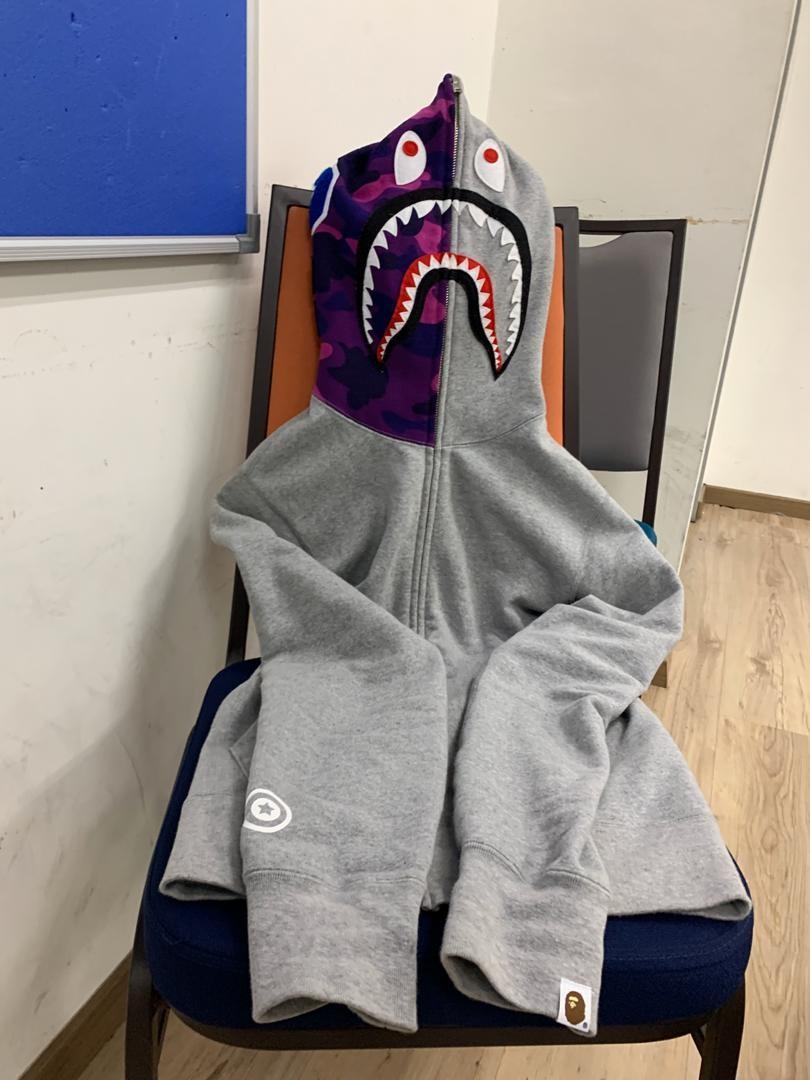 Bape Shark Full Zip Hoodie Grey purple