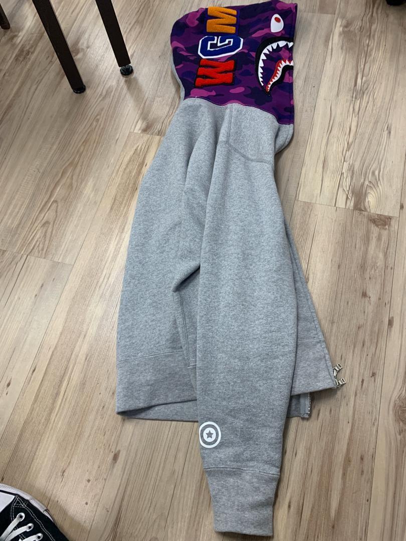 Grey and purple outlet bape hoodie
