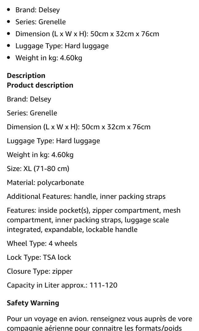 Delsey Grenelle Luggage (L) in Dark Gray, Hobbies & Toys, Travel