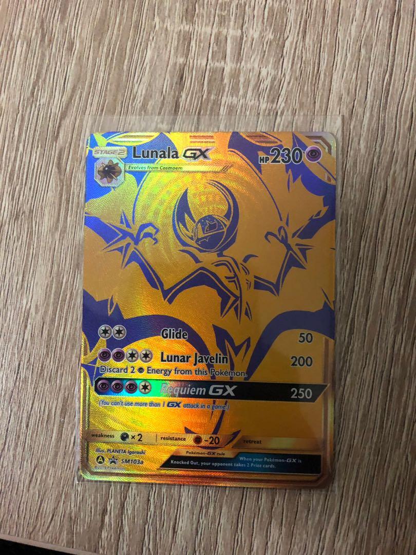 Lunala GX/Gold Card/Hidden Fates/Pokemon Cards, Hobbies & Toys, Toys &  Games on Carousell