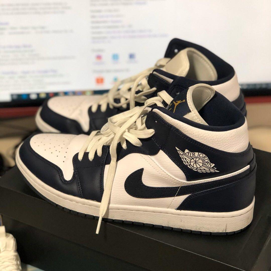 Jordan 1 Mid White Metallic Gold Obsidian