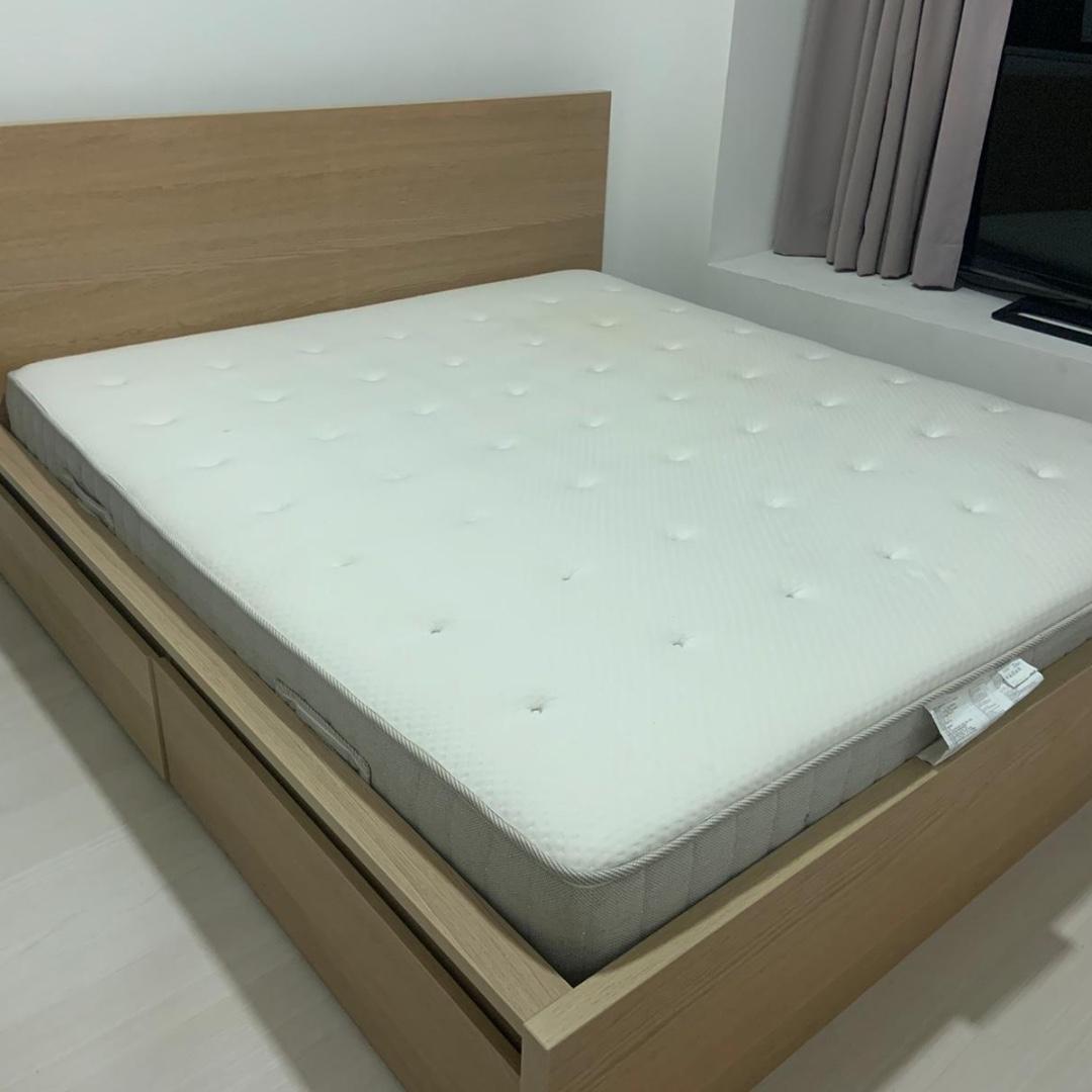 King Size Bed Ikea Hesseng Matress Malm Frame 2storage Box Furniture Beds Mattresses On Carousell