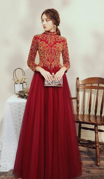 Red and gold long sleeve dress 2025