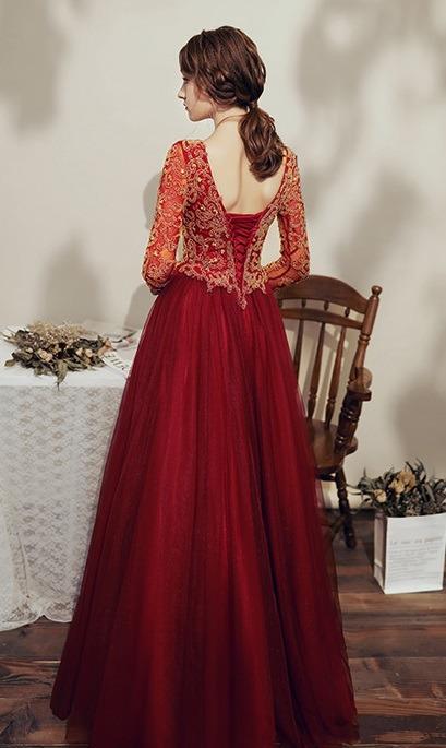 Red and gold long sleeve dress hotsell