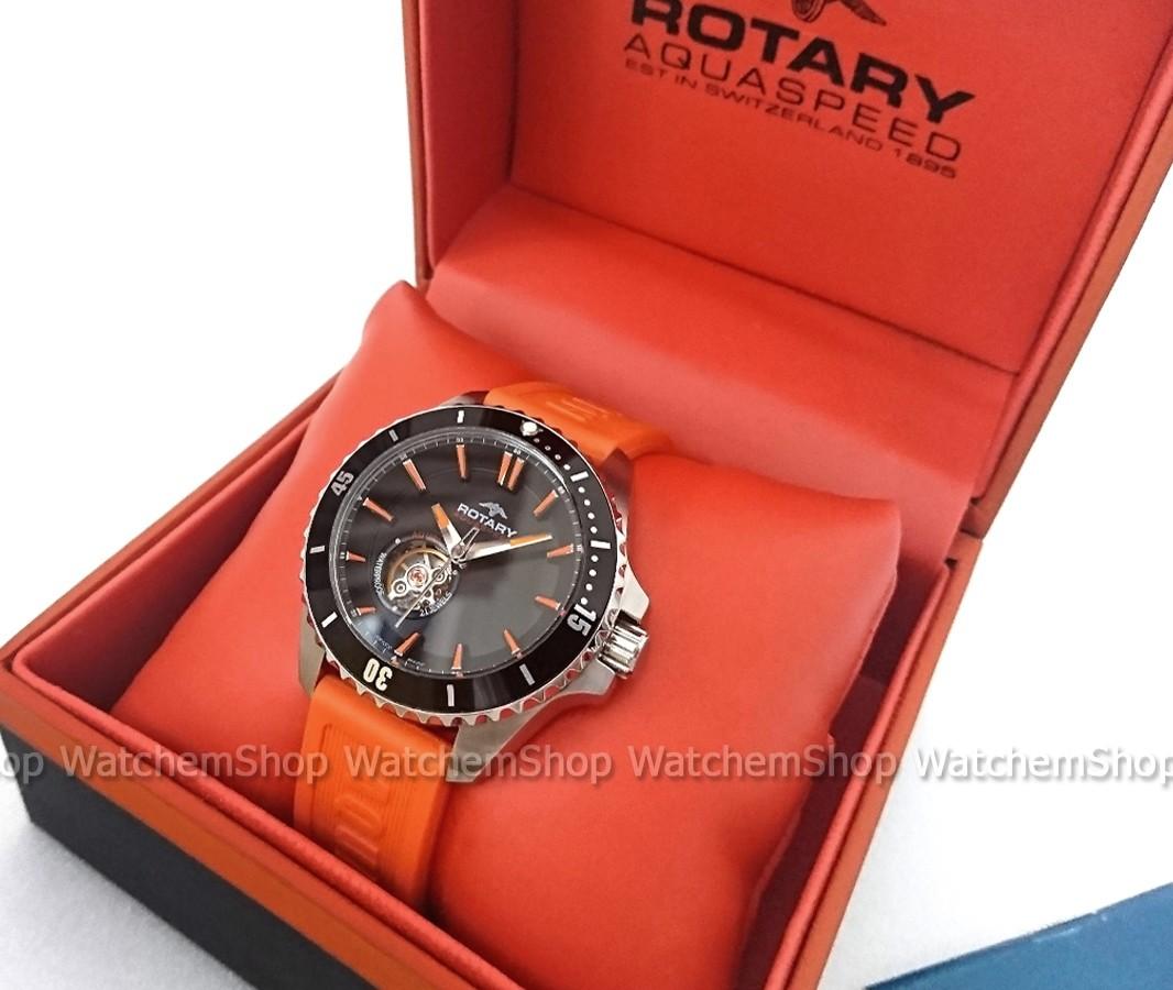 Rotary Aquaspeed Swiss Made Automatic Orange Rubber Diver Watch