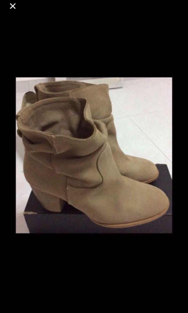Zara Brown Suede Low Boots Size 38 