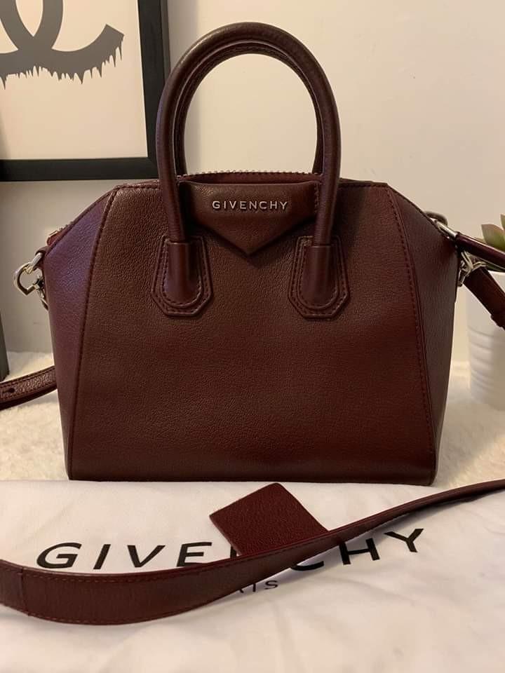 Authentic Givenchy Antigona Mini Goat Maroon Silver Hardware