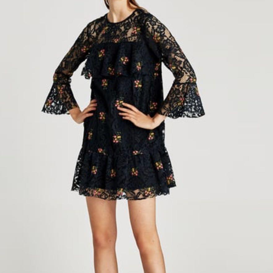 embroidered lace dress zara